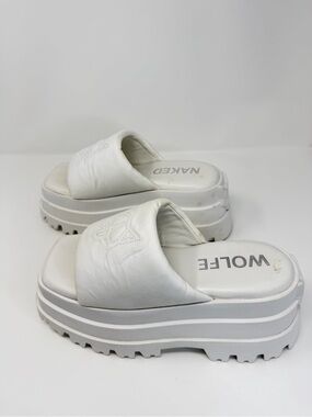 WOLF White Quilted Platform Slide Sandals